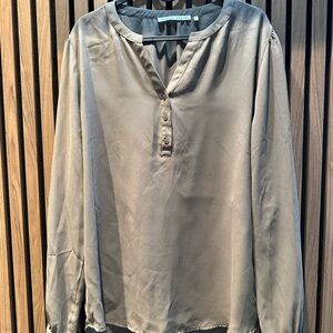Dark Olive Quarter Button-Up Blouse